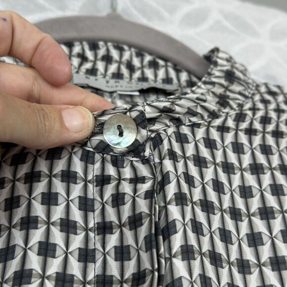 Bryn Walker Joe Shirt Medium Gray Geometric Charmeuse Boxy Crop Dolman Lagenlook - Picture 5 of 10